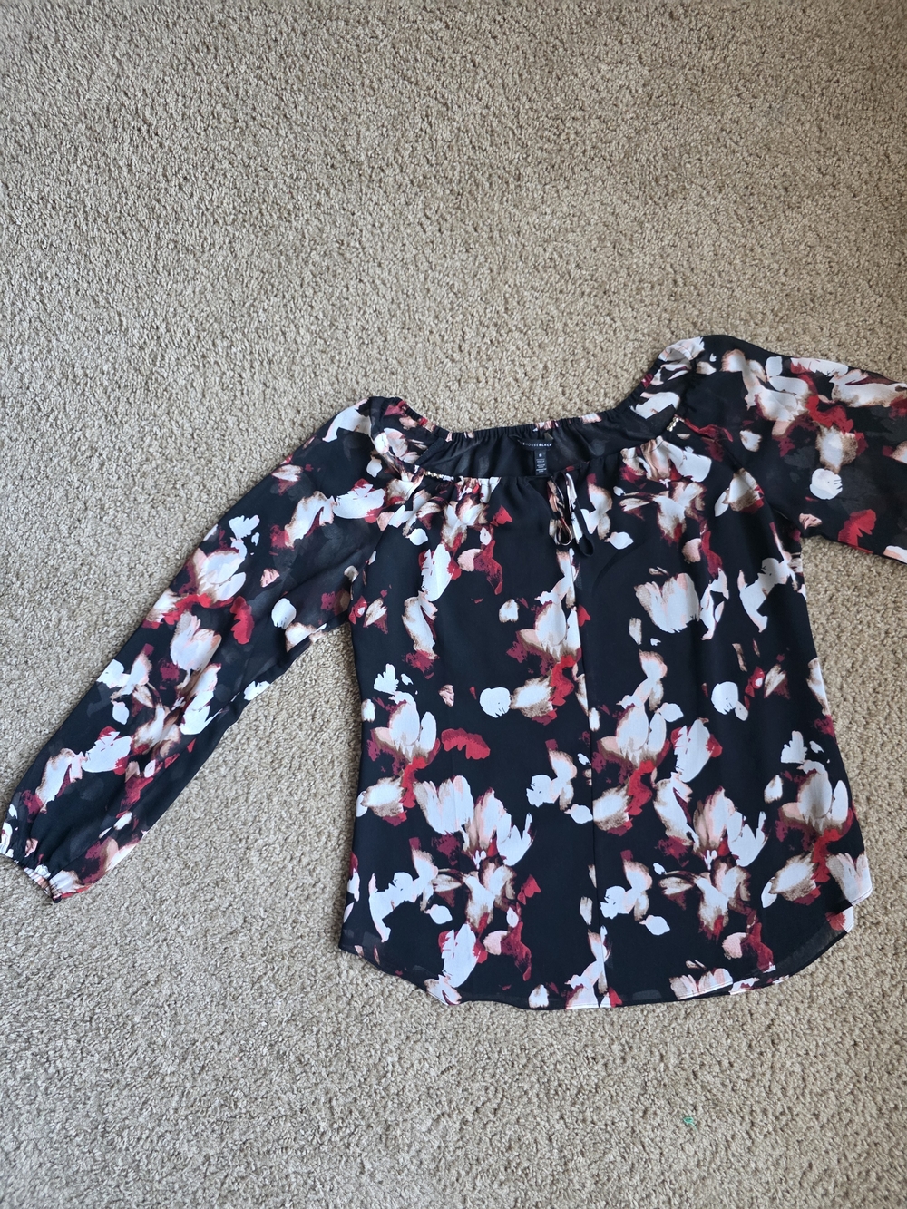 White House Black Market Black Floral Off-Shoulder Women’s Blouse In Size 8
